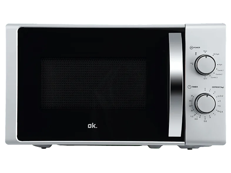 Microondas con grill - ok. OMWG 2024-3 S, 700 W, 5 Niveles de Potencia, 20l, Control Mecánico, Plata