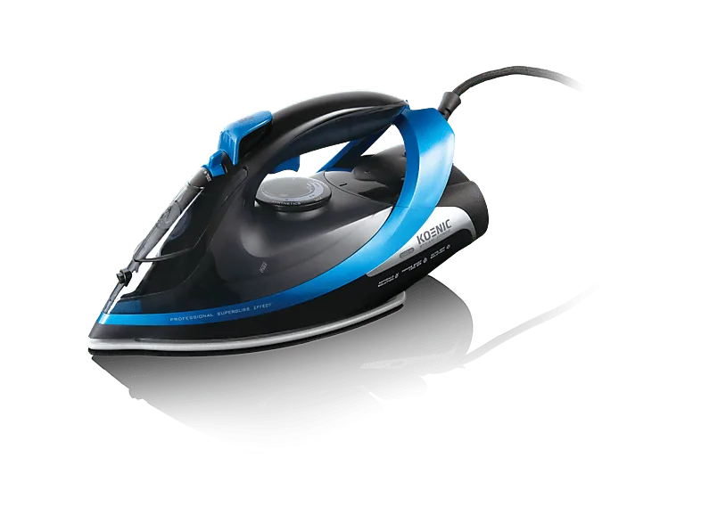 Plancha de vapor - KOENIC KSI 2625, 400 ml, 40 g/min, Sistema Antical, Negro/Azul