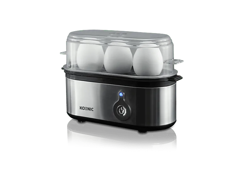 Cuece huevos - KOENIC KEB 3225, 210 W, Capacidad 3 Huevos, Acero inoxidable/Negro