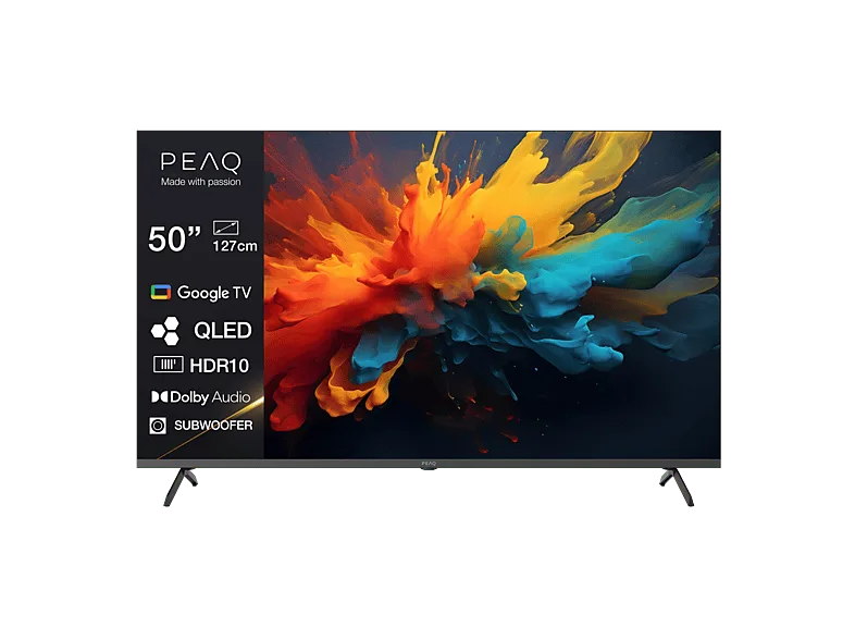 TV QLED 50" - PEAQ PTV 50GQU-5026C, 4K, Smart/Google TV, DVB-T2, HDR10, Dolby Audio, Triple Tuner, Negro
