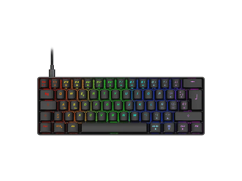 Teclado gaming - ISY IGK-5100-WT-ES, Mini RGB, Mecánico, Cable, Teclas iluminadas, Negro