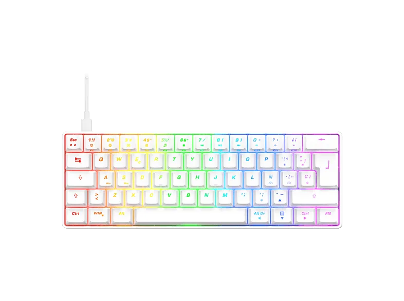 Teclado gaming - ISY IGK-5100-WT-ES, Mini RGB, Mecánico, Cable, Teclas iluminadas, Blanco