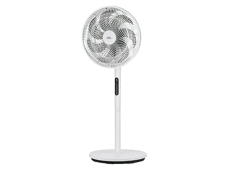 Ventilador de pie - ok. OSF 403026 ES, 30W, 9 Velocidades, Pie/Mesa, Motor DC, Oscilación, Altura Ajustable, Mando a distancia, Blanco