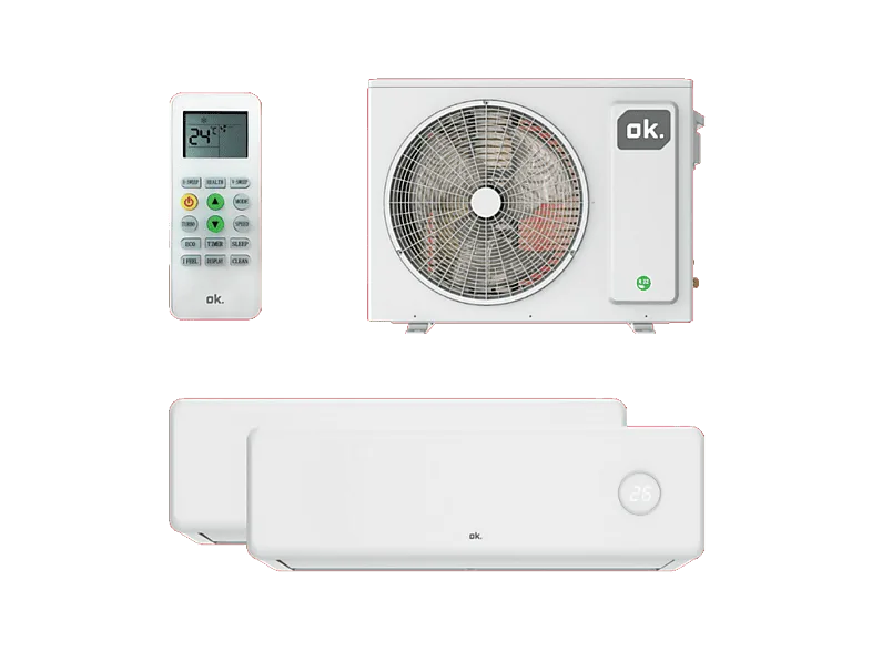 Aire acondicionado Split 2 x 1 - ok. OAC 140226 ES SET, 3500 fg/h, Inverter, Temporizador 24h, Auto-Limpieza, Blanco