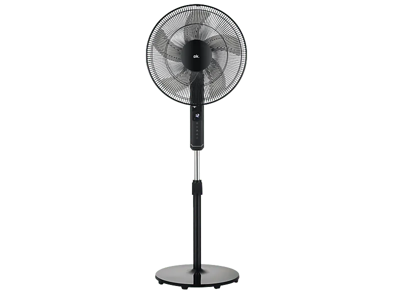 Ventilador de pie - ok. OSF 451226 ES, 33W, 12 Velocidades, Temporizador 12h, Motor DC Inclinación y Altura Ajustable, Negro