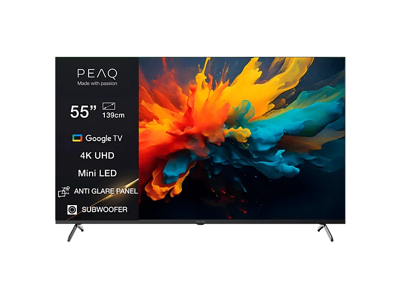 TV Mini LED 55" - PEAQ PTV 55GMU-5026C AG, UHD 4K, Smart TV, Google HDR10, Negro