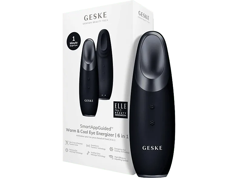 Rejuvenecedor facial - Geske Warm & Cool Eye Energizer 6 en 1, Reduce hinchazón alrededor ojos, IPX7, Negro