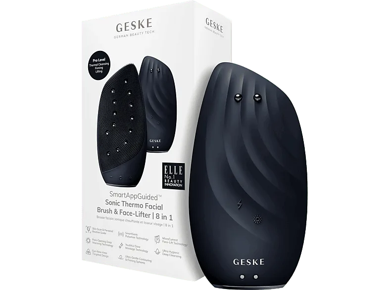 Limpiador facial - Geske Sonic Thermo Facial Brush & Face-Lifter 8 en 1, Reafirma y tonifica piel, IPX7, Negro