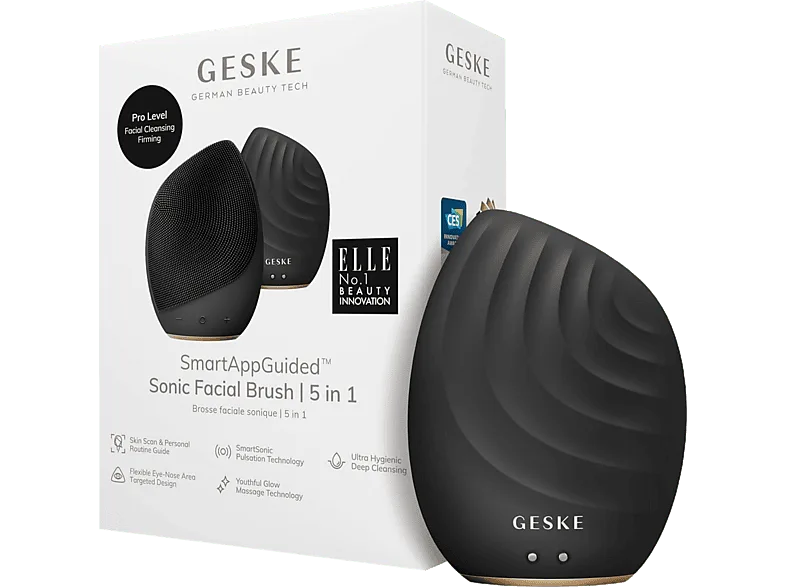 Limpiador facial - Geske Sonic Facial Brush 5 en 1, Limpia y masajea, IPX/, Negro