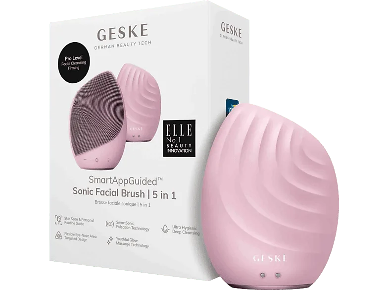 Limpiador facial - Geske Sonic Facial Brush 5 en 1, Limpia y masajea, IPX/, Rosa