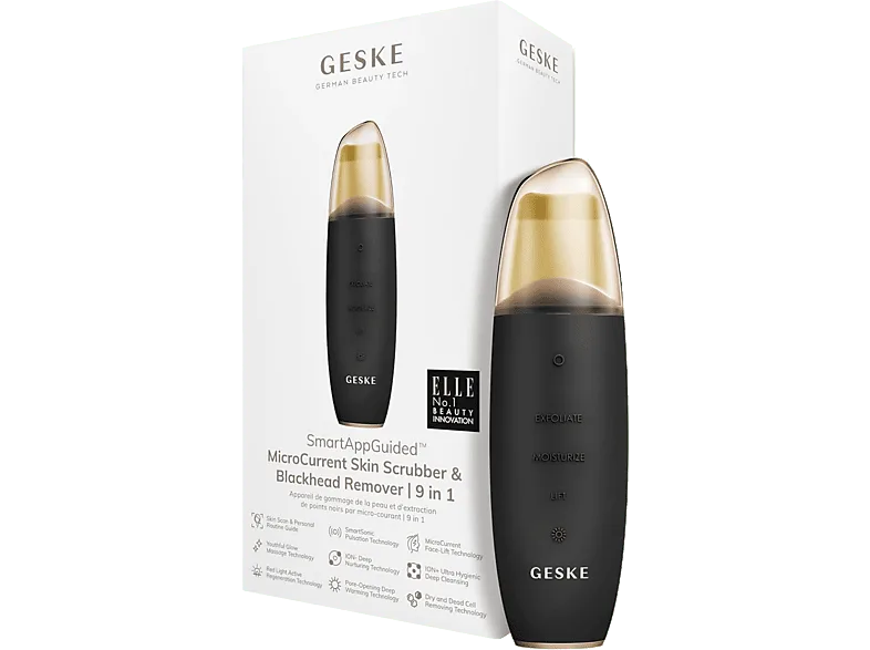 Rejuvenecedor facial - Geske MicroCurrent Skin Scrubber & Blackhead Remover 9 in 1, Cara, Negro
