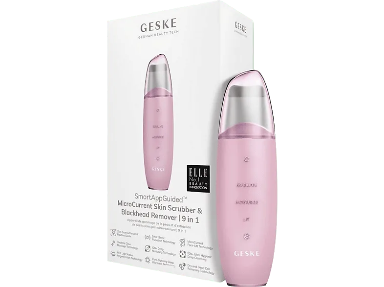Rejuvenecedor facial - Geske MicroCurrent Skin Scrubber & Blackhead Remover 9 in 1, Cara, Rosa