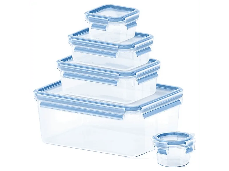 Pack Tupper - Tefal Clip&Close K3029012, 5 recipientes , 0.15 L-3.7 L, Plástico, Transparente
