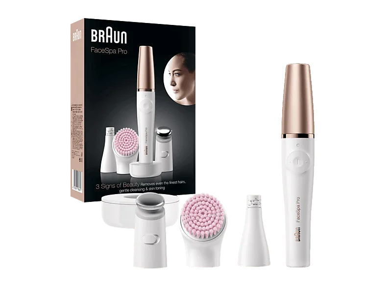 Depiladora facial - Braun FaceSpa Pro SE912, Todo en 1, Con cepillo limpiador, Cabezal de microvibraciones, Blanco y bronce