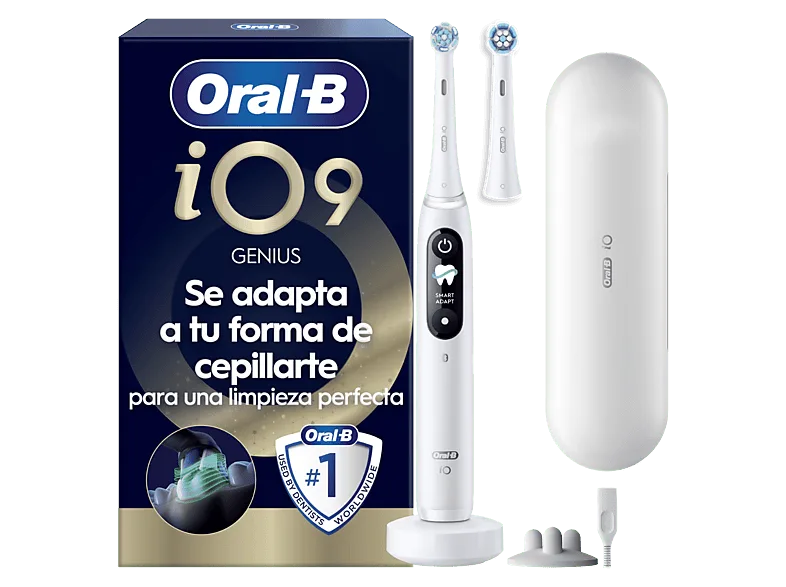Cepillo eléctrico - Oral-B iO 9S Genius, Seguimiento 3D con app Sensor de Presión, Estuche Carga, Diseñado Por Braun, Blanco