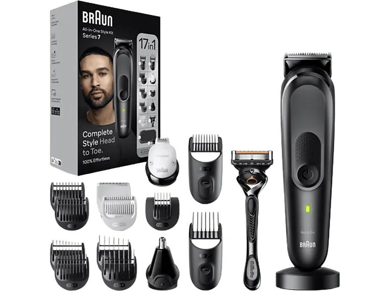 Afeitadora multifunción - Braun Series 7 MGK7491, Recortadora 17 en 1, 14 accesorios, Wet&Dry, Autonomía 100 min