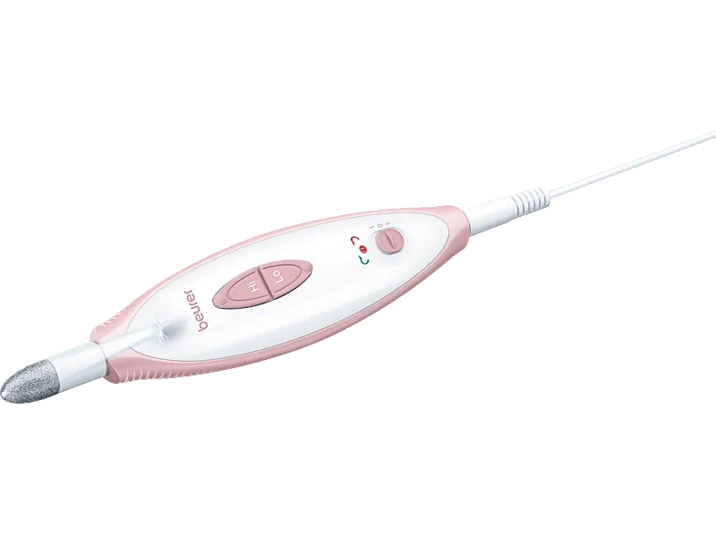 Set de manicura y pedicura - Beurer SR-MP1, 7 Adaptadores, 2 Velocidades, Blanco rosa