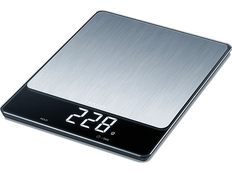 Balanza de cocina - Beurer KS 34 XL, 15 kg, Pantalla LCD, Antihuellas, Inox