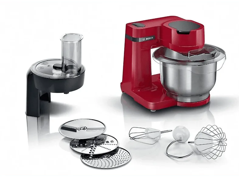 Robot de cocina - Bosch MUMS2ER01, 700 W, Bol 3.8 l, Acero inoxidable, 4 Potencias, Rojo