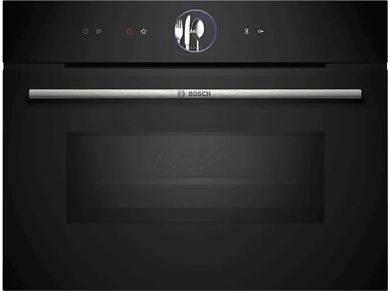 Horno compacto con microondas - Bosch CMG7761B1, Convencional, Limpieza Pirolítica y agua, 45 l, Aire caliente 4D, Home Connect , 60 cm, Negro