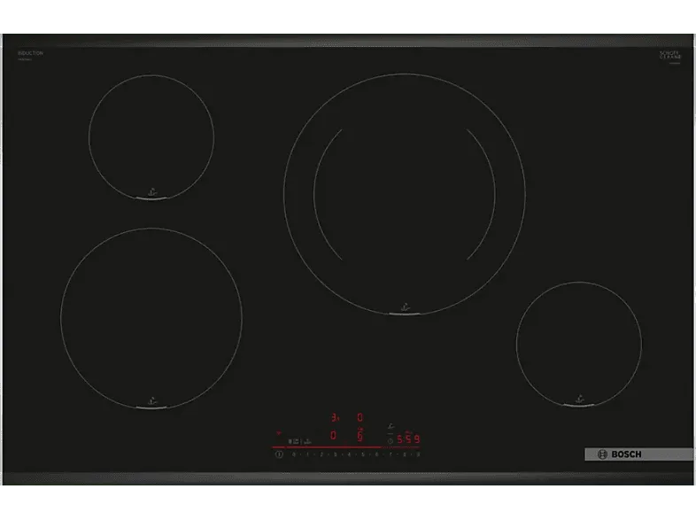 Placa inducción - Bosch PIE875HC1E, 4 zonas, 28 cm, Home Connect, Función Sprint, 80 Negro