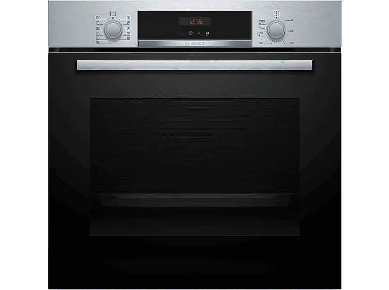 Horno - Bosch HBA574ES3, Multifunción, Pirolítico, 71 l, 59.4 cm, HotAir 3D, Asistente de limpieza con agua, Inox