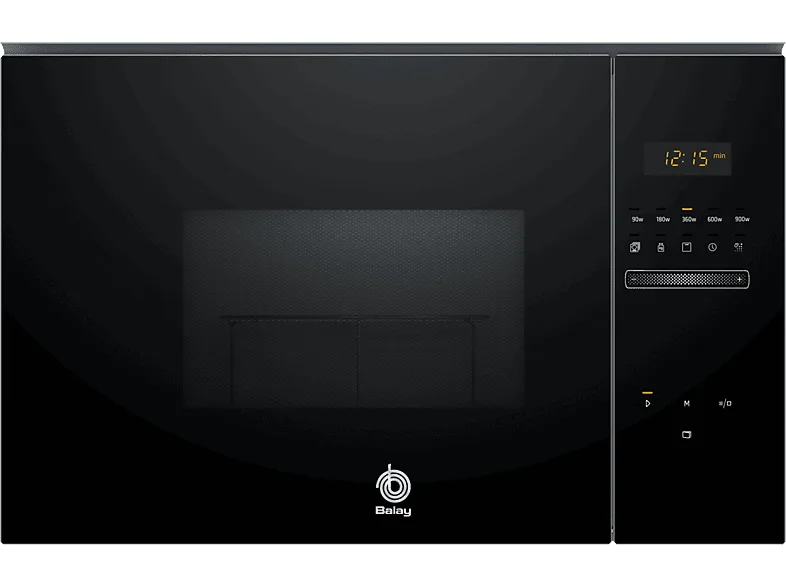Microondas integrable - Balay 3CG5175N2, Serie cristal, 900 W, 5 niveles, 25 l, Limpieza Hidrolítica, Control deslizante, Negro