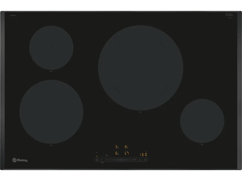 Placa inducción - Balay 3EB985LH, 4 zonas, Zona grande de 28 cm, Función Sprint, programación, 80.2 Negro
