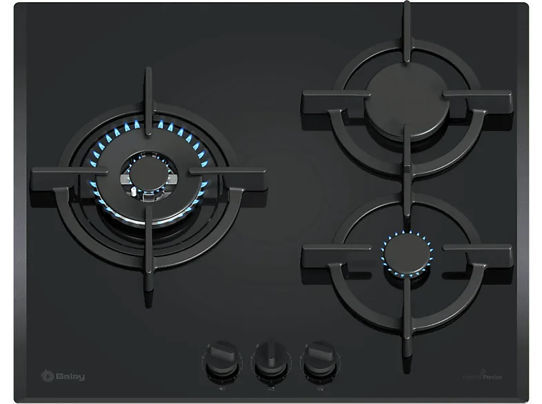 Placa de gas - Balay 3ETG663RB, 3 Zonas, Gas butano, 59 cm, Hierro Fundido, Negro