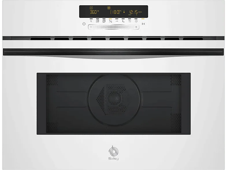 Horno compacto con microondas- Balay 3CW5179B3, Serie Cristal, Multifunción, Aquálisis, 44 l, Función Aire caliente, Control Deslizante, 60 cm, Blanco