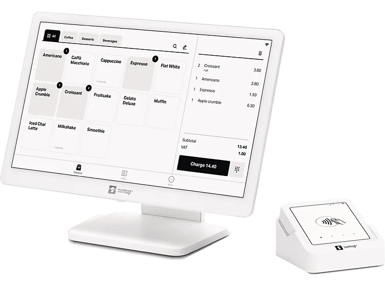 TPV - SumUp Lite + Datáfono Solo, Pantalla FHD 13", WiFi, Software integrado, Blanco