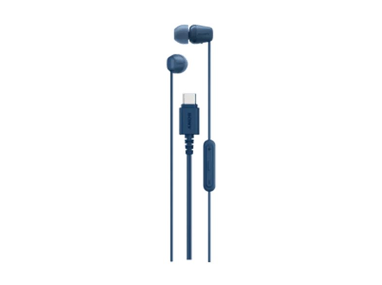Auriculares de botón - Sony IER‑EX15C, con Micrófono, USB-C, iPhone/Android/Portátil/PC, Ligero, Graves potentes, Ideal para viajar/uso diario, Azul
