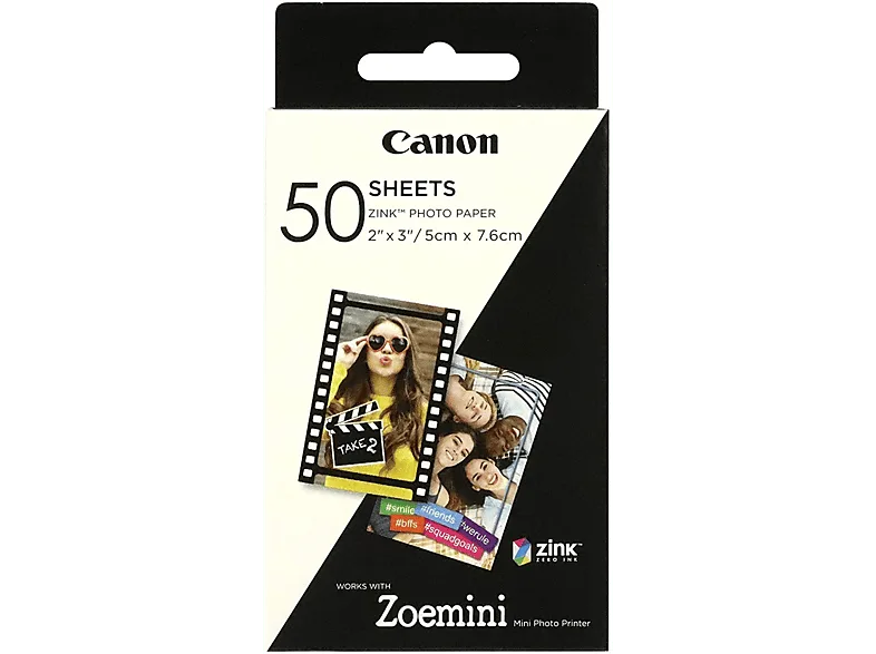 Papel fotográfico - Canon 3215C002, Para Zoemini, Adhesivo, 50 impresiones, Blanco