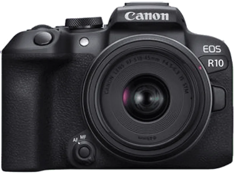Cámara EVIL - Canon EOS R10 + 18-45mm F3.5-6.3 IS STM, 24.2 megapixel, Pantalla táctil 7.5 cm, Wi-Fi, Negro