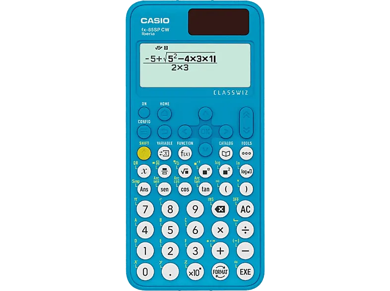 Calculadora científica - Casio FX-85SPCW, Energía solar y pilas, 10 + 2 dígitos, Azul