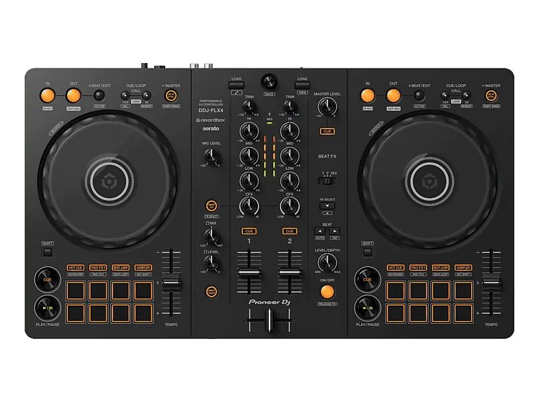Controladora DJ - Pioneer DDJ-FLX4, 2 Canales, 20 Hz – kHz, Compatibilidad con Rekordbox y Serato, Negro