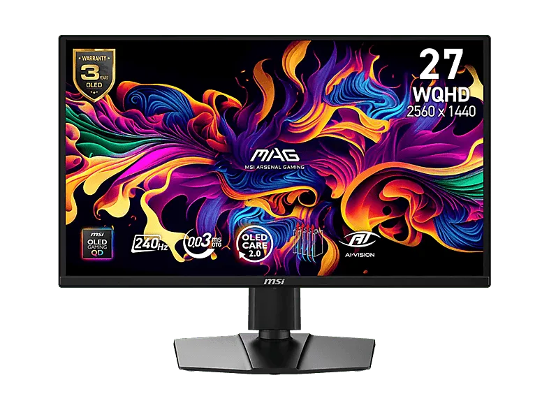 Monitor gaming - MSI MAG 272QP QD-OLED X24, 26.5" WQHD, 240 Hz, 0.03 ms, QD-OLED, NVIDIA G-SYNC, Compatible AMD FreeSync™ Premium (imagen 1 de 3)