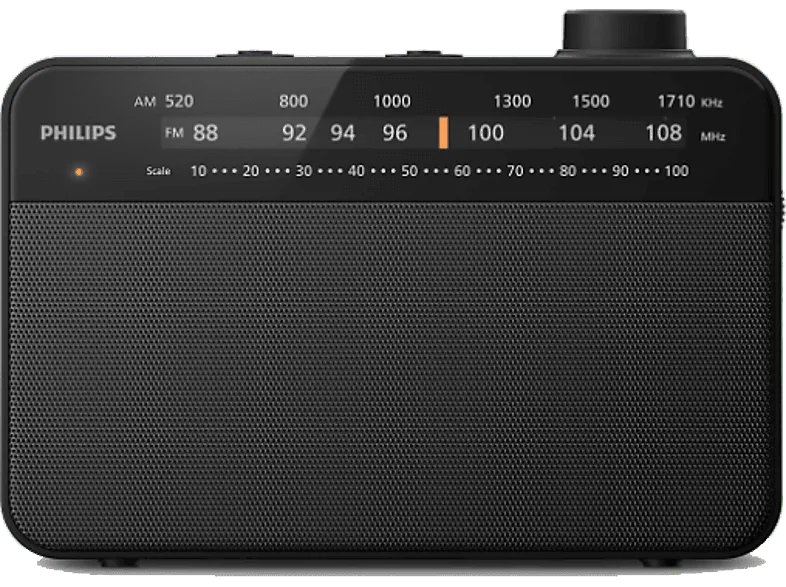 Radio portátil - Philips TAR2509/10, 0.3 W, AM/FM, Corriente Alterna o Pilas, Gran Dial de Volumen, Negro