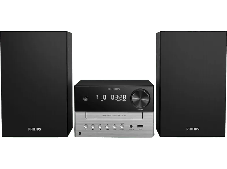 Microcadena - PHILIPS TAM3205M2/12, FM, CD, USB, Entrada de audio, 20W, Altavoces Bass Reflex, Bluetooth 5.4, Negro