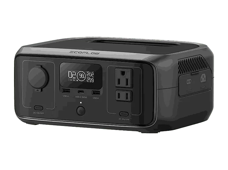 Estación de energía - EcoFlow River 3, 300 W, 245 Wh, IP54, 1x USB-C, 2x USB-A, CA, CC, Negro