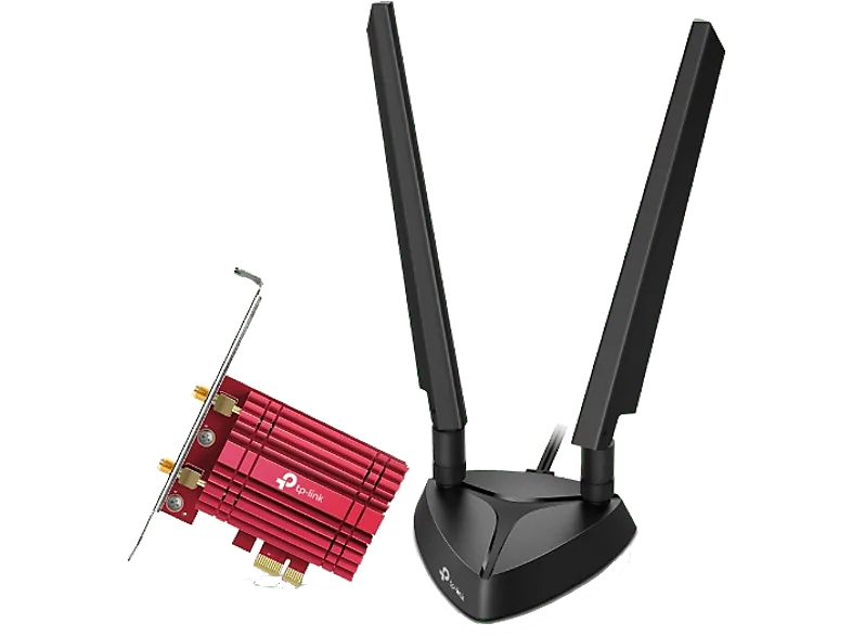 Adaptador de red - TP-Link, Wi-Fi 6, Bluetooth 5.2, 5400 Mbit/s, Negro y Rojo