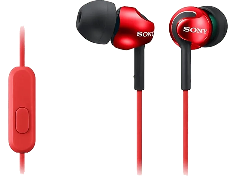 Auriculares de botón - Sony MDR-EX110APR, Con micrófono, 103dB, Especial Android, Jack 3.5mm, Rojo