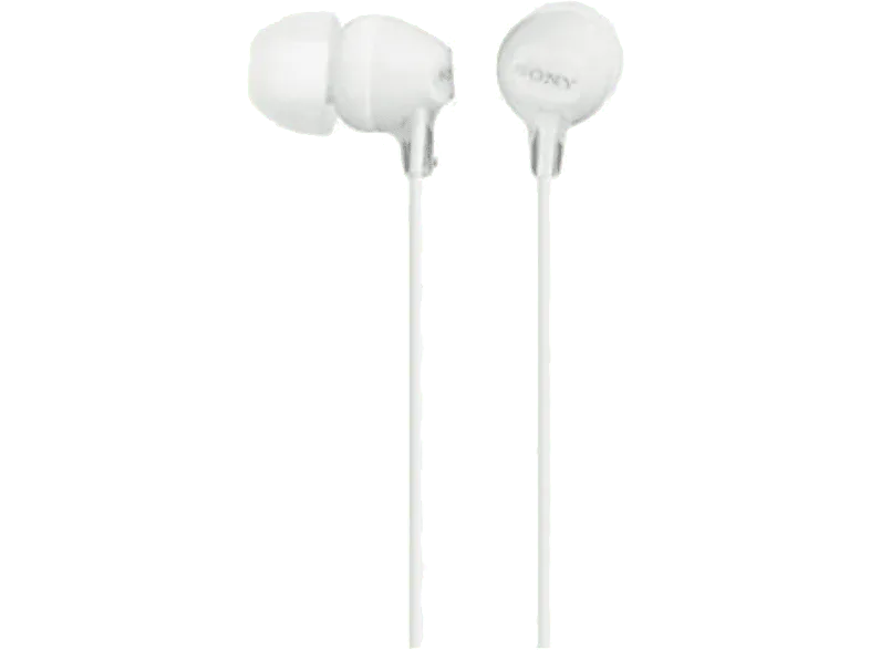 Auriculares de botón - Sony MDR-EX15LPW, 8Hz 22.000Hz, 100dB/mW, Botón, Tapones Silicona, Iman Neodimio, Blanco