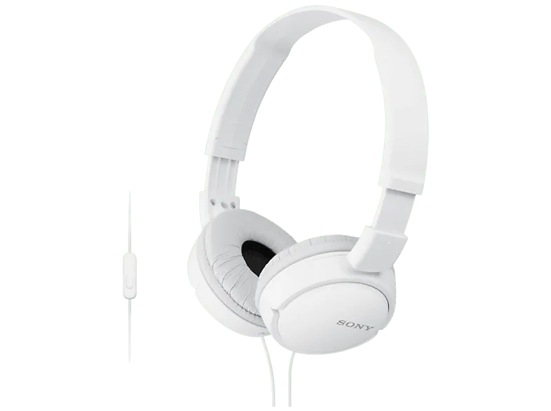 Auriculares - Sony MDR-ZX110AP, Con cable, micrófono, 12 Hz- 22kHz, 98 dB, De diadema, Supra-aural, Blanco
