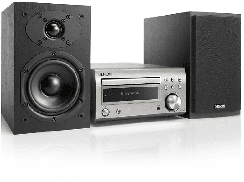Microcadena - Denon D-M41, 60W, 2 vías, Control de tono, Bluetooth, Plata
