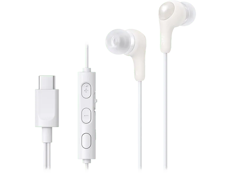 Auriculares de botón - JVC HA-FR9UC, 3 botones, Cable 1.2 m, USB-C, Micrófono integrado, Blanco