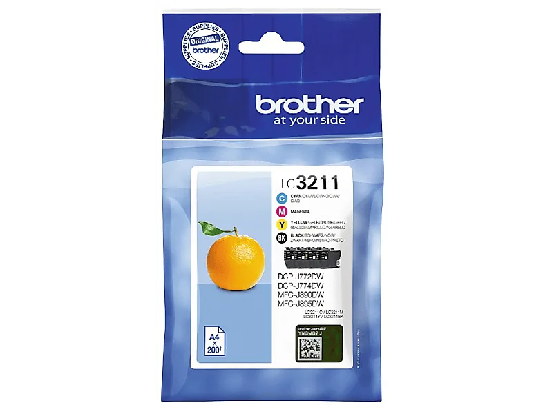 Cartucho de tinta - Brother LC-3211VAL, Pack Negro, Cian, Magenta y Amarillo, 200 Páginas