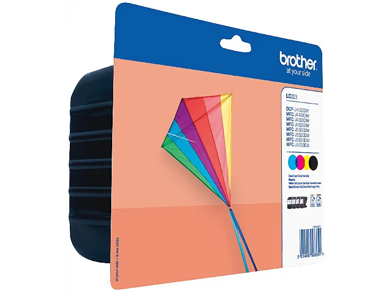 Cartucho de tinta - Brother LC223VALBP, Pack Negro, Cián, Amarillo y Magenta
