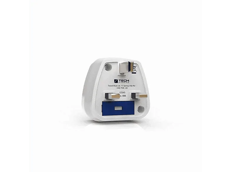 Adaptador de viaje - Tech Travel Blue 896, Reino Unido, 250 V, 13 A, Blanco