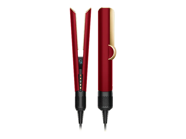 Plancha de pelo - Dyson Airstrait™, Alisado Mojado a Seco, 1600W, 3 Niveles temperatura, potencia, Red Velvet/Gold